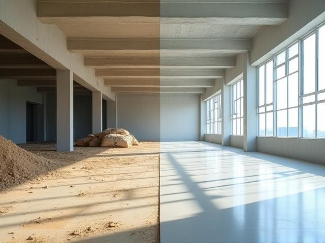 Before and after of a post-construction cleanup at a new building site in Lagos